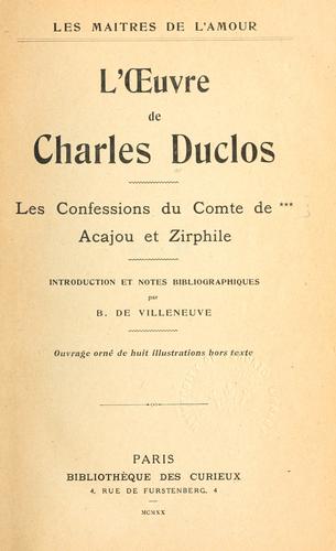 Les confessions du comte de *** / Acajou et Zirphile