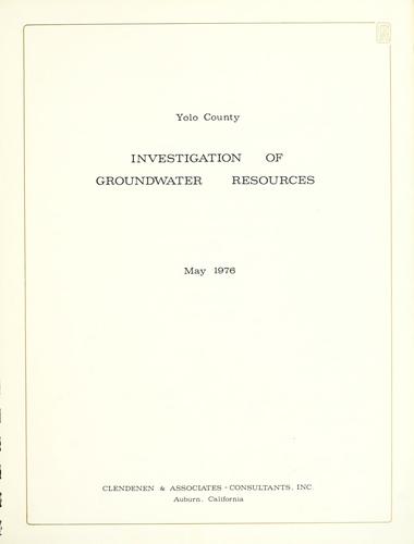 Yolo County investigation of groundwater resources
