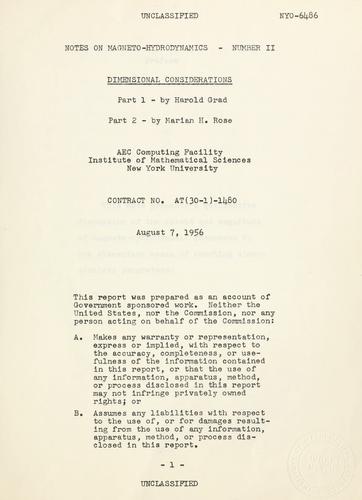 Notes on magneto-hydrodynamics. II: Dimensional considerations