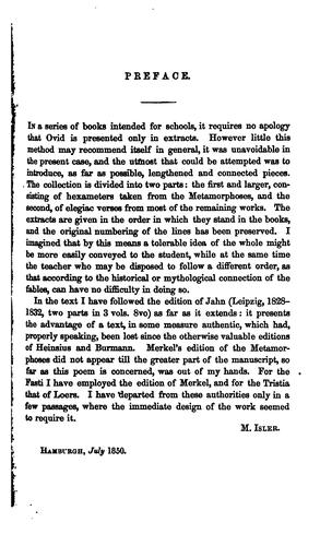 Excerpta ex P. Ovidii Nasonis carminibus [ed., with Engl. notes by M. Isler].