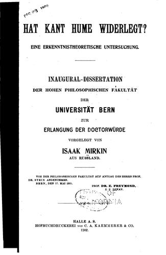 Hat Kant Hume widerlegt?: Eine erkenntnistheoretische Untersuchung...