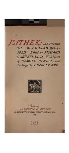 Vathek: An Arabian Tale