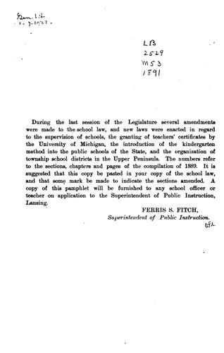 Amendments to the General School Laws at the Session of the Legislature, 1891