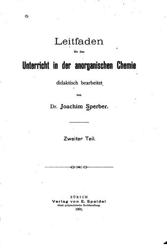 Leitfaden für den Unterricht in der anorganischen Chemie didaktisch