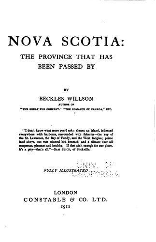 Nova Scotia: The Province that Has Been Passed By,