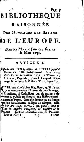 Bibliothèque raisonnée des ouvrages des savans de l'Europe