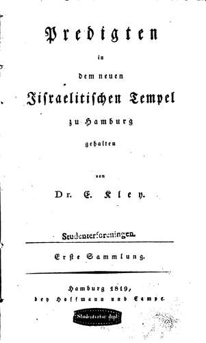 Predigten in dem neuen Israelitischen Tempel zu Hamburg
