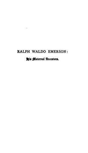 Ralph Waldo Emerson: His Maternal Ancestors