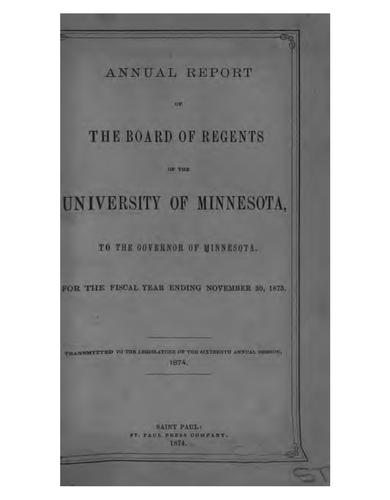 Annual Report of the Board of Regents of the University of Minnesota to the Governor for the ...