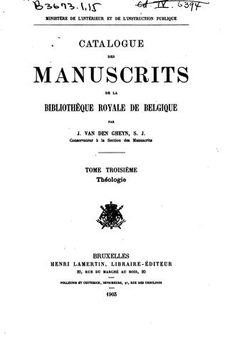 Catalogue des manuscrits de la Bibliothèque royale de Belgique ...
