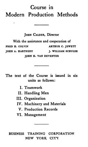 Course in Modern Production Methods ...