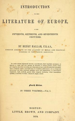 Introduction to the literature of Europe in the 15th, 16th, and 17th centuries