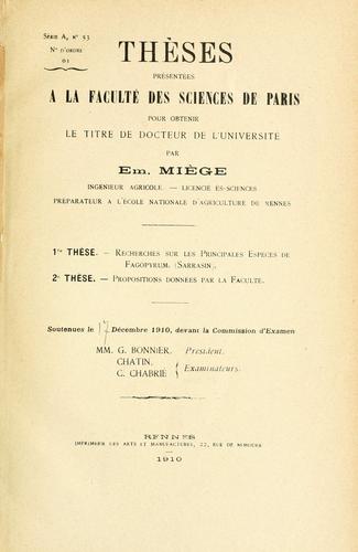 Recherches sur les principales espèces de Fagopyrum (Sarrasin)