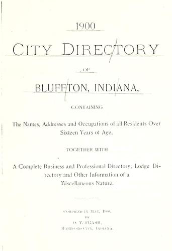 1900 city directory of Bluffton, Indiana