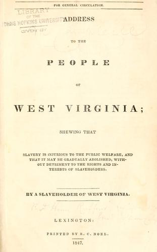 Address to the people of west Virginia