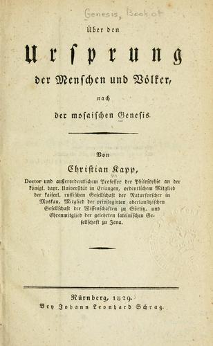 Über den Ursprung der Menschen und Völker nach der mosaischen Genesis.