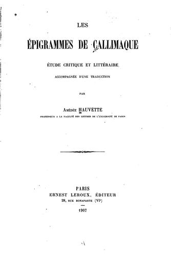 Les épigrammes de Callimaque: étude critique et littéraire