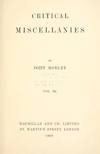 Critical miscellanies