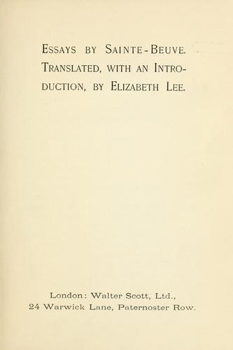 Essays by Sainte-Beuve