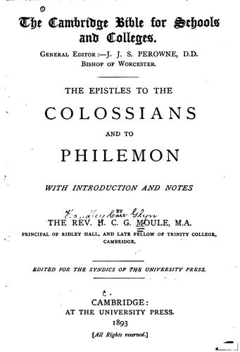 The Epistles to the Colossians and to Philemon