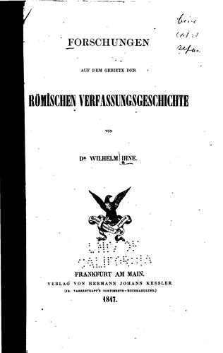 Forschungen auf dem Gebiete der römischen Verfassungsgeschichte