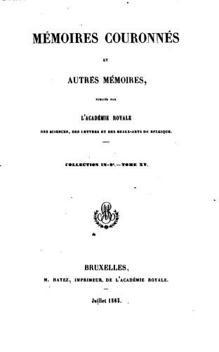 Mémoires couronnés et autres mémoires ...