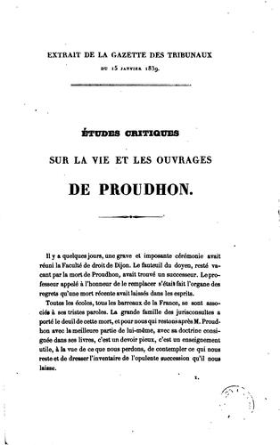 Études critiques sur la vie et les ouvrages de Proudhon