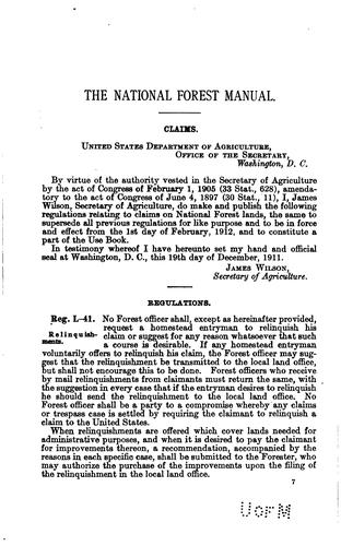 The National Forest Manual: Regulations of the Secretary of Agriculture and ...