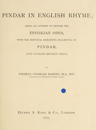 Pindar in English rhyme