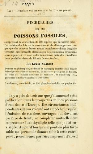 Recherches sur les poissons fossiles ... [prospectus]