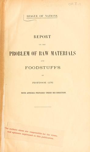 Report on the problem of raw materials and foodstuffs