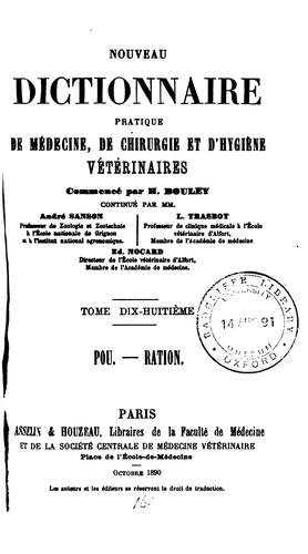 Nouveau dictionnaire pratique de médecine, de chirurgie, et d'hygiène vétérinaires