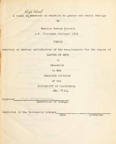 A study of high school absences in relation to grades and mental ratings.