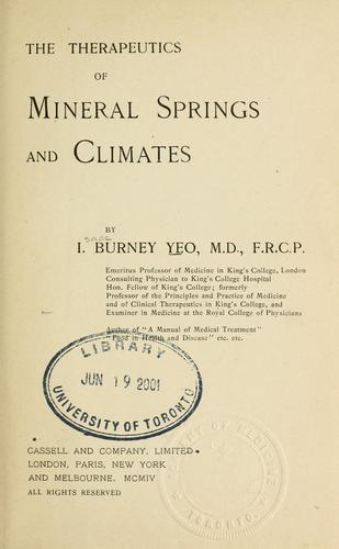 The therapeutics of mineral springs and climates