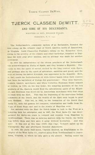 Tjerck Classen De Witt, and some of his descendants.