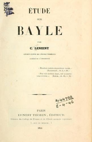 Étude sur Bayle.