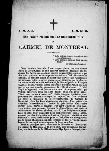 Une petite pierre pour la reconstruction du Carmel de Montréal