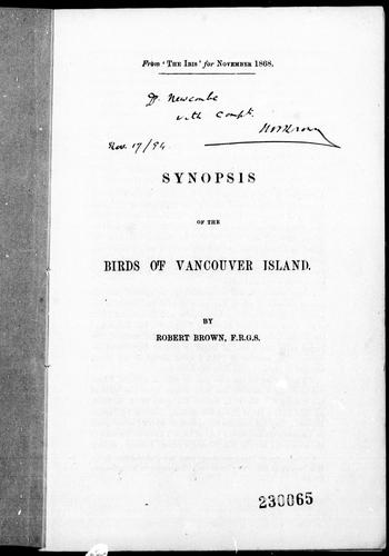 Synopsis of the birds of Vancouver Island