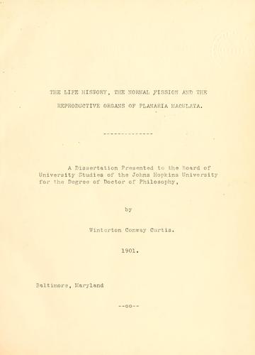 The life history, the normal fission and the reproductive organs of Planaria maculata. ...