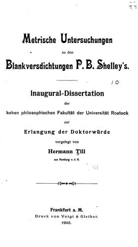 Metrische Untersuchungen zu den Blankversdichtungen P. B. Shelley's...