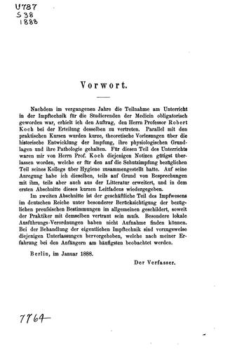 Impfung, Impfgeschaft, und Impftechnik: Ein kurzer Leitfaden für Studierende und Aerzte