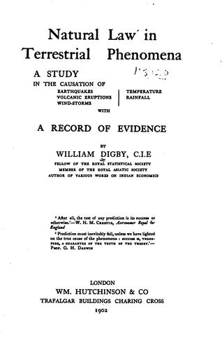 Natural Law in Terrestrial Phenomena: A Study in the Causation of ...