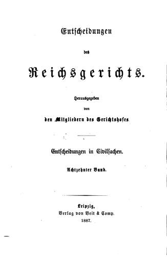 Entscheidungen des Reichsgerichts in Zivilsachen