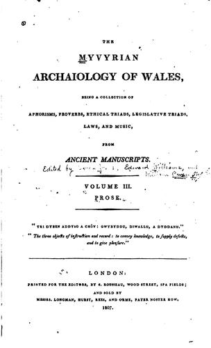 The Myvyrian Archaiology of Wales: Collected Out of Ancient Manuscripts