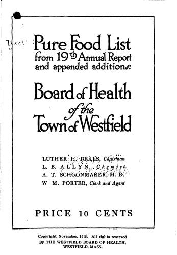 Westfield Pure Food List from 19th Annual Report and Appended Additions ...