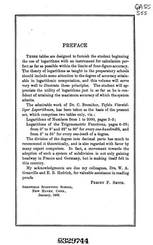 Four Place Logarithmic Tables: Containing the Logarithms of Numbers and of ...