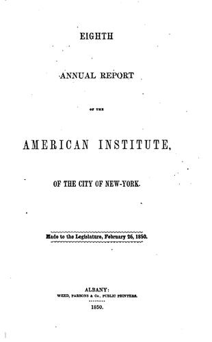 Annual Report of the American Institute of the City of New York