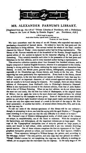 Catalogue of the Library of the Late Alexander Farnum of Providence, Rhode Island