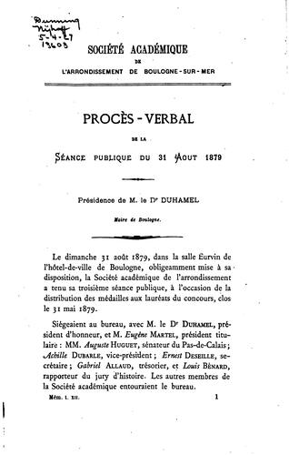 Mémoires de la Société académique de l'arrondissement de Boulogne-sur-Mer