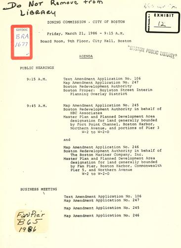 Public hearing, Friday, March 21, 1986, 9:15 a.m., board room, 9th floor, city hall, Boston.